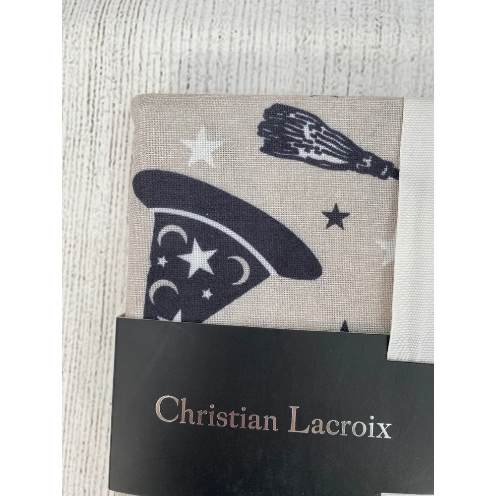 Christian Lacroix Tablecloth 60x84 Taupe Halloween Witch Hat Broom Star Metallic